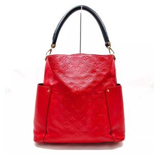Auth Louis Vuitton Cherry Red Empreinte Monogram Leather PM Bagatelle Hobo Bag